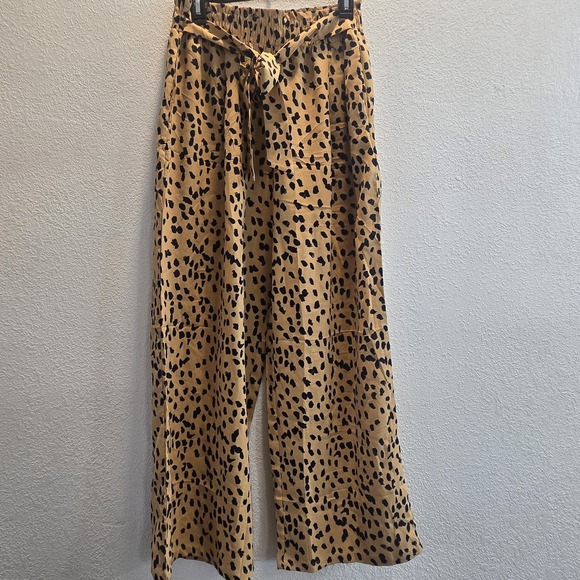 Hey Moments Womens Leopard Print Pants Large Tan Black Wide Leg Elastic Waist... - Picture 9 of 14